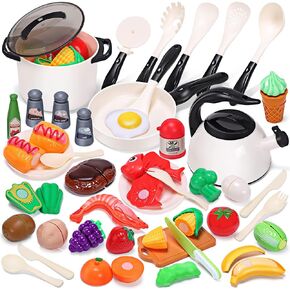 cute stone Kids Play Kitchen Toy Accessories, Toddler Pretend Cooking Playset with Toys Cookware and Utensils, Toys Food for Cutting Play, Kids Cooking Set Education Learning Gift for Boys Girls