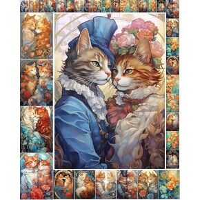 Decoupage Paper Pack (35 Sheets 6"x8") Adorable Little Cats in Love Under Bright Night Skies FLONZ Vintage Illustration Pictures Cards for Decoupage, Craft and Scrapbooking in Kuwait