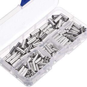 Copper Gauge Non Insulated Wire Ferrule Cable Crimp Terminal Kit 200 PCS Non-Insulated Butt Connectors 22-18AWG 16-14AWG 12-10AWG T2 for Electrical Splice DIY