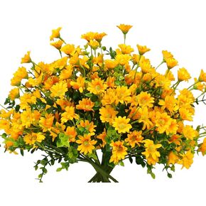 alyptus 8 Bundles Artificial Flowers for Outdoors Faux Mums UV Resistant Plastic Fall Plants Fake Greenery Orange Daisy Bulk for Home Gardenr Window Box Pathway Plante Wedding Decor (Orange)