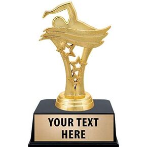 Crown Awards Swim Trophies with Custom Engraving, 6" Personalized Gold Star Swimmer Award Trophy On Black Base Prime