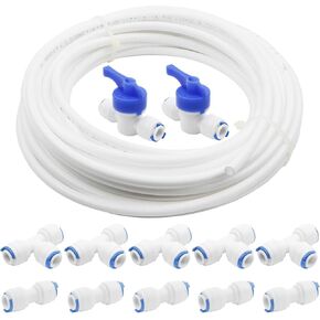 3/8 inch 10 Meters Length PE Tubing Hose Pipe for RO Water Filter System White, 3/8 inch Quick Connect Water Purifiers Tube Fittings(I +T+ Ball valve type)