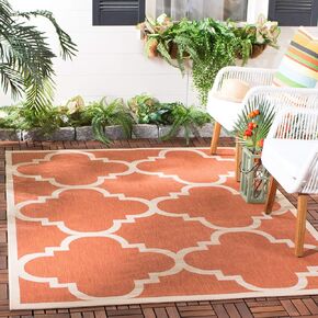SAFAVIEH Courtyard Collection Area Rug - 5'3" Square, Terracotta, Moroccan Trellis Design, Non-Shedding & Easy Care, Indoor/Outdoor & Washable-Ideal for Patio, Backyard, Mudroom (CY6243-241)