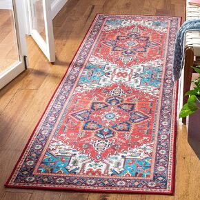 SAFAVIEH Tucson Collection Area Rug - 6'6" Round, Red & Blue, Medallion Design, Non-Shedding Machine Washable & Slip Resistant Ideal for High Traffic Areas in Living Room, Bedroom (TSN101Q)