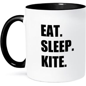 3dRose Eat Sleep Kitesurfing Kiteboarding surfer Kite boarder Surf Two Tone Mug, 11 oz, Black