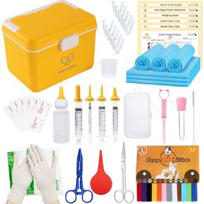 Puppy Kitten Whelping Kit - Newborn Whelping Supplies with Nursing Feeding Bottle Kit, Record Charts, Collars, Pee Pads, Bulb Aspirator, Hemostatic Forcep, Umbilical Cord Scissors. Pet Delivery Kit.