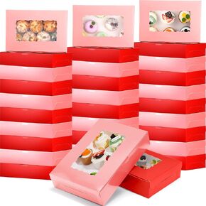 Maitys 120 Pcs Valentine's Day Cookie Boxes 8 x 6 x 2.5'' Holiday Bakery Boxes with Window Pastry Cookie Containers Donut Boxes Valentine Treat Boxes for Candy Muffins Food Packaging Gift (Red, Pink)