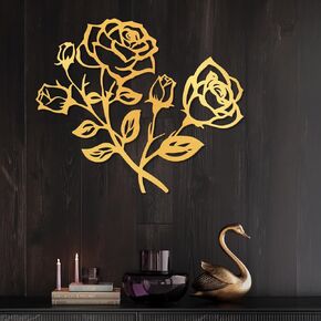 Vofstand Gold Metal Flowers Wall Decor - Rose Wall Decor for Living Room Bedroom Bathroom Modern Wall Art for Women Home Hanging Farmhouse Wall Decor Abstract Wall Decor Aesthetic