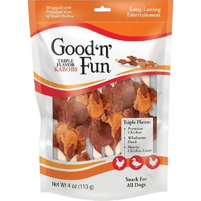 Good'n'Fun Good ’n’ Fun Triple Flavor Small Rolls with Peanut Butter, 4 Count, Chews with Rawhide for Dogs Made with Chicken, Peanut Butter and Pork Flavor