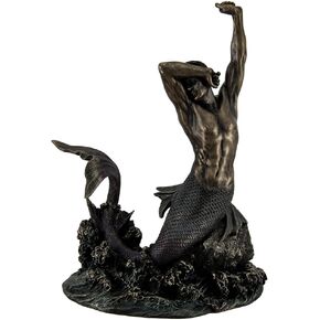 Veronese Design 7 7/8" Tall Merman Stretching on Rock Cold Cast Resin Antique Bronze Finish Sculpture Nautical Mermaid Statue