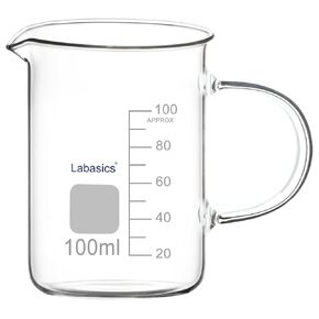 Glass Beaker, G3.3 Borosilicate Laboratory Grade Glass Graduated Beaker Transparent Measuring Beaker Cup Low Form Griffin Beaker with Handle and Spout, 100 ml