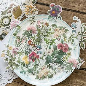 Vintage Aesthetic Natural Green Plants Sticker Pack | Ephemera Artsy Black and White Decals Fall Stickers for Scrapbooking, Crafts, Diary, Phone, Planners and Embellishment Journals(100 Pieces)
