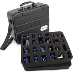 CASEMATIX Miniature Carrying Case with Programmable Lock - 144 Slot Miniature Storage Case with Four Impact-Absorbing Foam Trays For Minis, Adjustable Shoulder Strap, ID Card Holder and More!