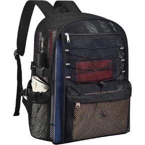 Heavy Duty Mesh Backpacks for School, Black Mesh Book Bags for Boys and Girls with Adjustable Straps for Fitness, Sports, Swimming (XL)