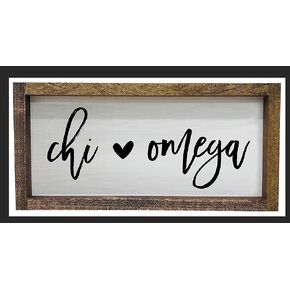 Sorority Shop Chi Omega Wall Art - 17" X 9" Rectangle Wood Framed Wall Decor, Wall Sign with Script Design, Gift for CO Sisters