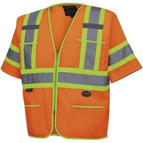 Pioneer Hi Vis Sleeved Safety Vest For Men & Women - Breathable Tricot - Reflective Tape - Pockets - Class 3 - Orange