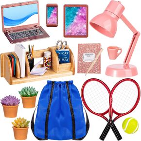 30Pcs Mini School Supplies, Doll School Supplies Includes Mini Doll Backpack Laptops Glasses Blackboard Mini Book Palette Paper Ruler Scissors Calculator for Dolls Accessories Set