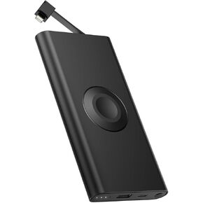 Portable Charger with Built in Cable for iPhone 14/13/12/Pro/Max/Plus, 10000mAh Fast Charging Power Bank USB-C Back Up Battery Pack Compatible with iPhone & Apple Watch(iWatch Charger 2 in 1)(Black）