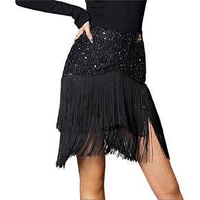 Women Black Latin Dance Skirt Practice Wear Tassel Skirt Short Skirt Professional Dance Skirt Performance Skirt