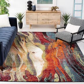 SAFAVIEH Glacier Collection 4' x 6' Red/Green GLA126Q Modern Abstract Non-Shedding Living Room Bedroom Accent Rug