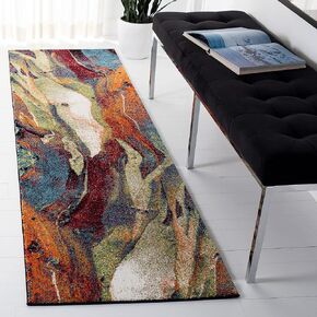 SAFAVIEH Glacier Collection 2'3" x 12' Red/Green GLA126Q Modern Abstract Non-Shedding Living Room Bedroom Runner Rug