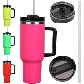 40oz Cow print Tumbler With handle, Stainless Steel Tumbler With Lid and Straws, Double Vacuum Leak Proof Travel Coffee Mug Cup Water Bottle For Home, Office, Party