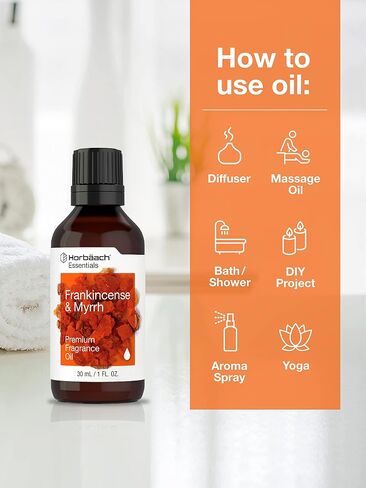 Frankincense & Myrrh Fragrance Oil | 0.51 fl oz (15ml) | Premium Grade | for Diffusers, Candle and Soap Making, DIY Projects & More | by Horbaach in Kuwait