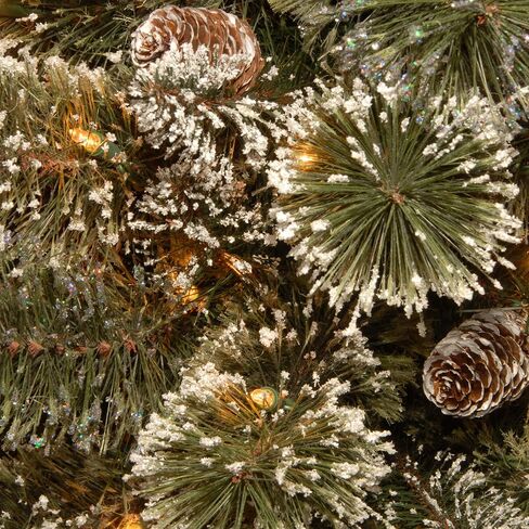National Tree Company Pre-Lit Artificial Christmas Wreath, Green, Glittery Bristle Pine, White Lights, Decorated with Frosted Branches, Pine Cones, Christmas Collection, 30 Inches in Saudi Arabia