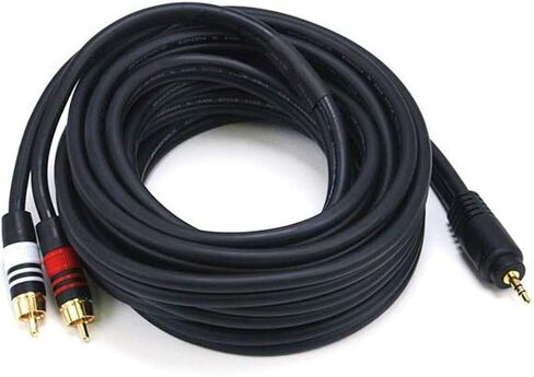 Monoprice 6ft Premium 3.5mm Stereo Male to 2RCA Male 22AWG Cable (Gold Plated) - Black in Kuwait