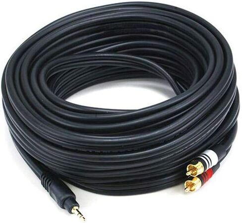 Monoprice 6ft Premium 3.5mm Stereo Male to 2RCA Male 22AWG Cable (Gold Plated) - Black in Kuwait
