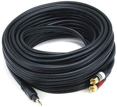 Monoprice 6ft Premium 3.5mm Stereo Male to 2RCA Male 22AWG Cable (Gold Plated) - Black in Kuwait