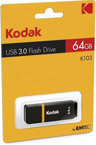 Kodak EKMMD64GK103 - USB Drive 3.2/3.1/3.0-64 GB - Classic Serie - K100 Model - Black mat casing with a Transparent Yellow Neck + a Cap in Kuwait