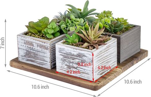 MyGift Artificial Succulent Arrangement Faux Plant Centerpiece with Decorative Rustic Wood Planter Boxes and Base Tray - 5 Piece Set in Saudi Arabia