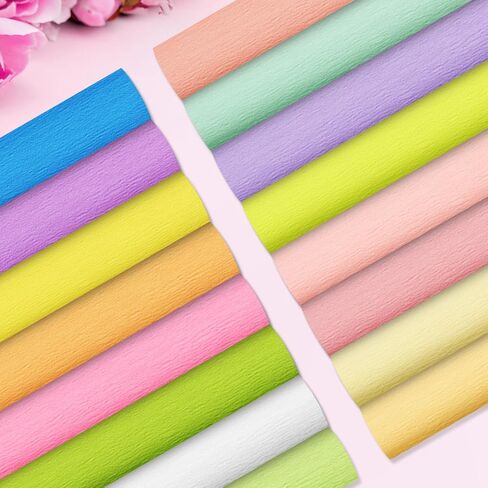 مجموعات Jyongmer Crepe Paper Flower DIY، 16 لفة من ورق الكريب بألوان قوس قزح الزاهية مع 30 سلكًا حديديًا من الزهور الخضراء و2 لفات من أشرطة الزهور الخضراء لأعياد الميلاد والزفاف والمهرجانات والحرف اليدوية للزهور in Kuwait