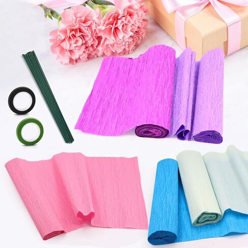 مجموعات Jyongmer Crepe Paper Flower DIY، 16 لفة من ورق الكريب بألوان قوس قزح الزاهية مع 30 سلكًا حديديًا من الزهور الخضراء و2 لفات من أشرطة الزهور الخضراء لأعياد الميلاد والزفاف والمهرجانات والحرف اليدوية للزهور in Kuwait