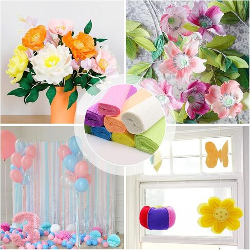 مجموعات Jyongmer Crepe Paper Flower DIY، 16 لفة من ورق الكريب بألوان قوس قزح الزاهية مع 30 سلكًا حديديًا من الزهور الخضراء و2 لفات من أشرطة الزهور الخضراء لأعياد الميلاد والزفاف والمهرجانات والحرف اليدوية للزهور in Kuwait