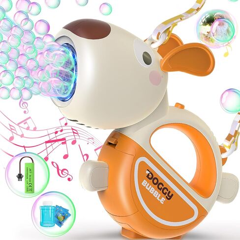 Rechargeable Bubble Machine Gun, Portable 360°Leak Proof Auto Dog Bubble Machine for Kids Toddler 1-3 4-8 Parties with Lights Music, Pink Gift for Boys Girls and Pet Birthday in Saudi Arabia