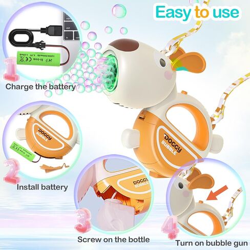 Rechargeable Bubble Machine Gun, Portable 360°Leak Proof Auto Dog Bubble Machine for Kids Toddler 1-3 4-8 Parties with Lights Music, Pink Gift for Boys Girls and Pet Birthday in Saudi Arabia