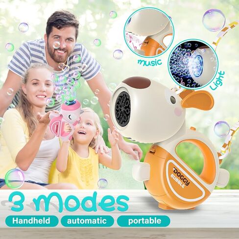 Rechargeable Bubble Machine Gun, Portable 360°Leak Proof Auto Dog Bubble Machine for Kids Toddler 1-3 4-8 Parties with Lights Music, Pink Gift for Boys Girls and Pet Birthday in Saudi Arabia