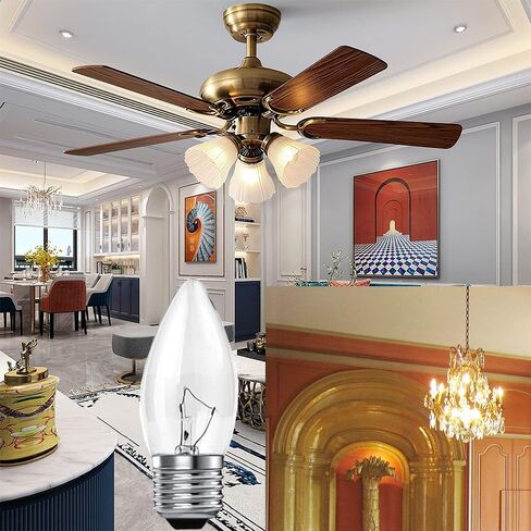 40W Equivalent Incandescent Torpedo Tip Chandelier with Crystal Clear Incandescent Light Bulbs Tip Light Bulb and Medium E26 Candelabra Base 14-Pack in Saudi Arabia