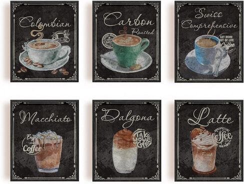 SUPERDANT 6 PCS Retro Coffee Canvas Prints Wall Art Pictures Coffee Bar Wall Decor Coffee Sign Kitchen Canvas Wall Art for Modern Home Dining Room Decorative Bakery Cafe Restaurant Wall Decor in Saudi Arabia