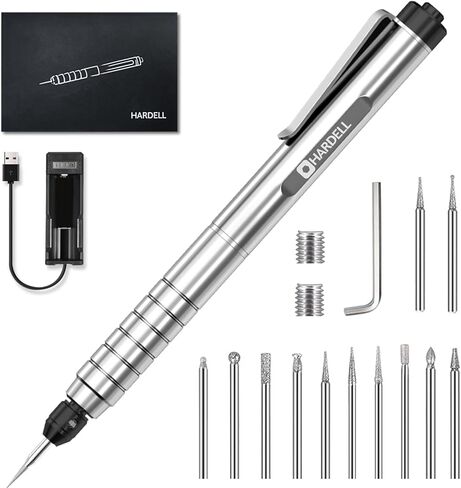 قلم نقش هارديل للاستخدام بنفسك، قلم نقش صغير قابل لإعادة الشحن مع 10 رؤوس طحن دوارة، قلم نقش كهربائي صغير محمول لاسلكي للمجوهرات والزجاج والخشب والحجر والمعادن in Kuwait