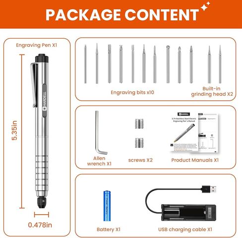 قلم نقش هارديل للاستخدام بنفسك، قلم نقش صغير قابل لإعادة الشحن مع 10 رؤوس طحن دوارة، قلم نقش كهربائي صغير محمول لاسلكي للمجوهرات والزجاج والخشب والحجر والمعادن in Kuwait