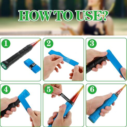 6 Pcs Tennis Racket Grip Tape, Precut Anti Slip Tennis Wrap Grip Tape Super Absorbent Tennis Grip Tape Overgrip Tennis Racquet Grip Tape Tennis Finishing Tape for Tennis Pickleball in Saudi Arabia