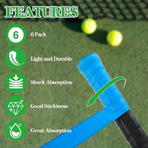 6 Pcs Tennis Racket Grip Tape, Precut Anti Slip Tennis Wrap Grip Tape Super Absorbent Tennis Grip Tape Overgrip Tennis Racquet Grip Tape Tennis Finishing Tape for Tennis Pickleball in Saudi Arabia