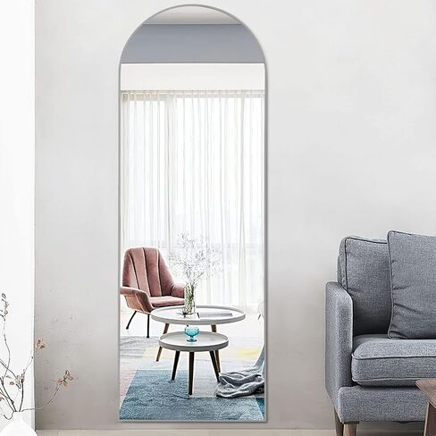 NeuType Arched Mirror 59"x20" Wall Mirror Full Body Mirror Arched Standing Mirror Silver Mirror Wood Framed Wall-Mounted Mirror Floor Length Mirror Hanging Mirror Full Length Mirror with Stand in Saudi Arabia
