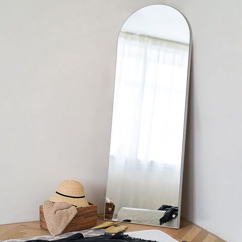 NeuType Arched Mirror 59"x20" Wall Mirror Full Body Mirror Arched Standing Mirror Silver Mirror Wood Framed Wall-Mounted Mirror Floor Length Mirror Hanging Mirror Full Length Mirror with Stand in Saudi Arabia