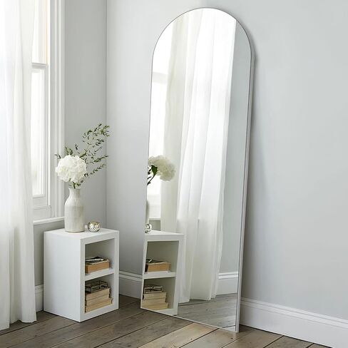 NeuType Arched Mirror 59"x20" Wall Mirror Full Body Mirror Arched Standing Mirror Silver Mirror Wood Framed Wall-Mounted Mirror Floor Length Mirror Hanging Mirror Full Length Mirror with Stand in Saudi Arabia
