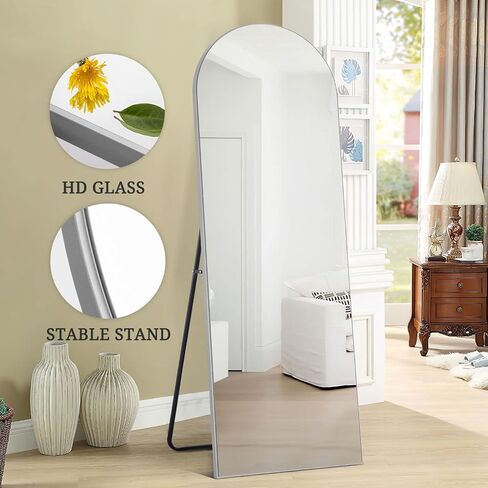 NeuType Arched Mirror 59"x20" Wall Mirror Full Body Mirror Arched Standing Mirror Silver Mirror Wood Framed Wall-Mounted Mirror Floor Length Mirror Hanging Mirror Full Length Mirror with Stand in Saudi Arabia