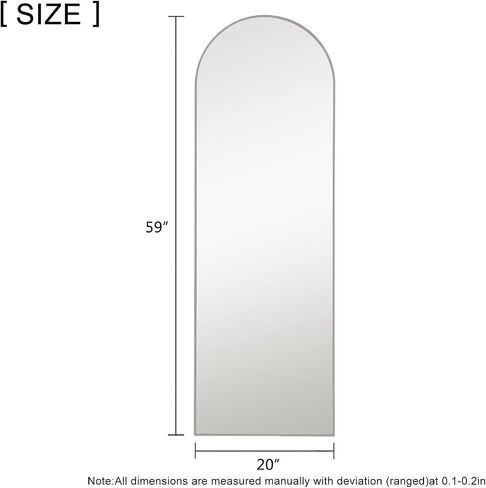 NeuType Arched Mirror 59"x20" Wall Mirror Full Body Mirror Arched Standing Mirror Silver Mirror Wood Framed Wall-Mounted Mirror Floor Length Mirror Hanging Mirror Full Length Mirror with Stand in Saudi Arabia